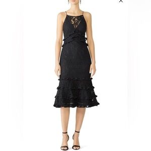 KEEPSAKE THE LABEL REVOLVE Catch Me Lace Tiered Black Midi Dress Size Large GUC